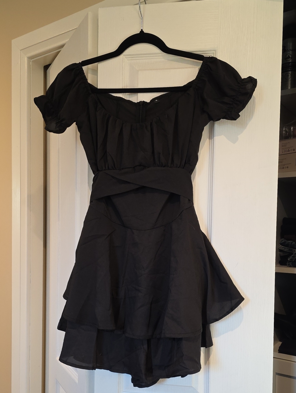 Amazon Black Off-Shoulder Tiered Mini Dress